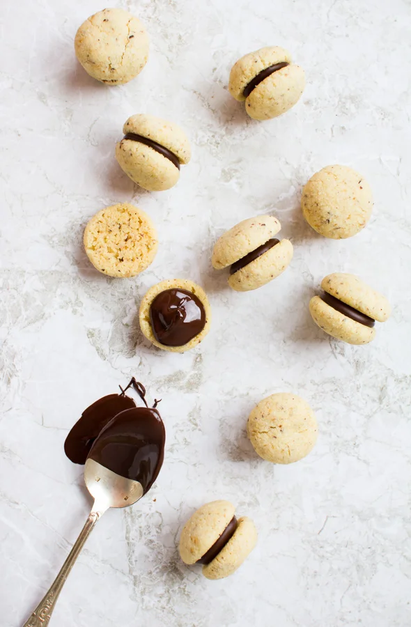 Baci di Dama (“Lady’s Kisses” Chocolate-Filled Hazelnut Cookies)